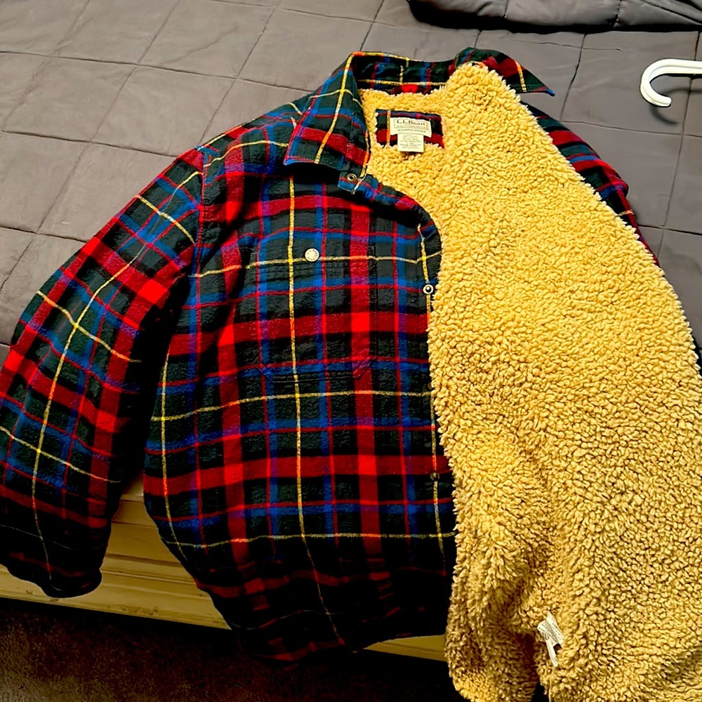Large LL Bean flannel button up jacket.